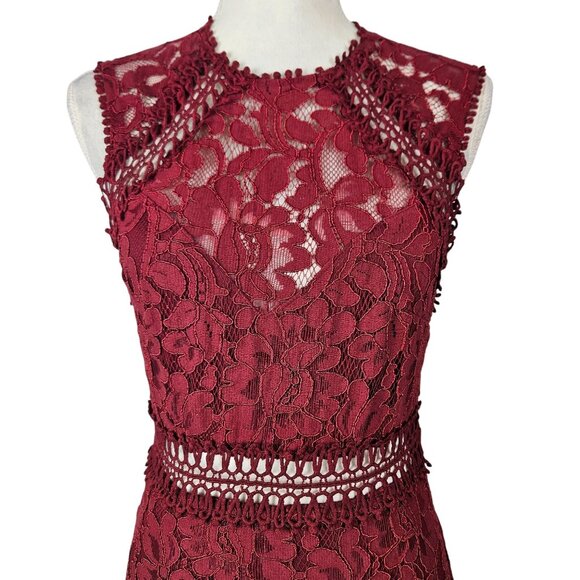 Main Strip Womens Dress Medium Lace Floral Burgundy Sleeveless Wedding Party - Picture 5 of 10